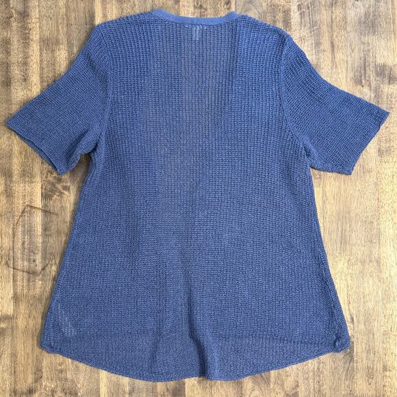 Eileen Fisher Women’s 100% Organic Linen Open Knit Short Sleeve Sweater Blue XL - Picture 9 of 9
